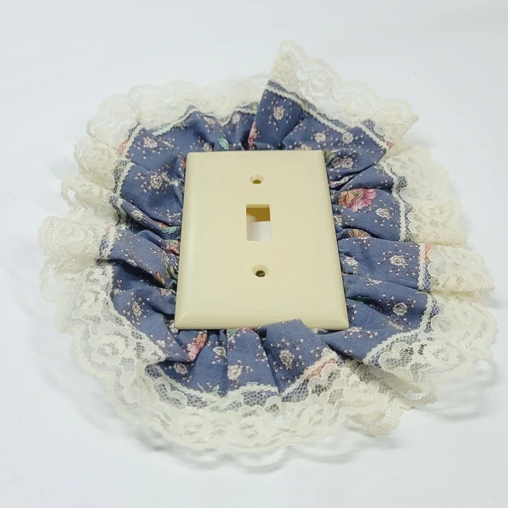 80s Handmade Blue Calico And Lace Single Light Switch Plate Country Floral